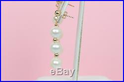 14K Yellow Gold Natural genuine White Pearl Necklace, Bracelet, Earrings Set