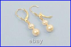 14K Yellow Gold Natural genuine White Pearl Necklace, Bracelet, Earrings Set