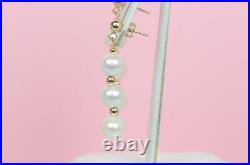 14K Yellow Gold Natural genuine White Pearl Necklace, Bracelet, Earrings Set