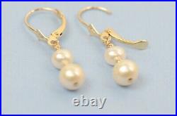 14K Yellow Gold Natural genuine White Pearl Necklace, Bracelet, Earrings Set