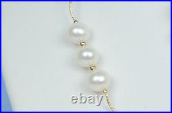 14K Yellow Gold Natural genuine White Pearl Necklace, Bracelet, Earrings Set