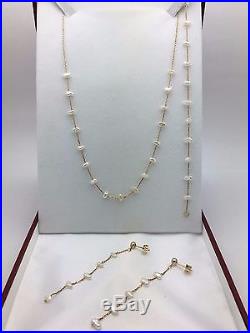 14K Yellow Gold Necklace, Bracelet & Earrings Jewelry Set with Small Water Pearl
