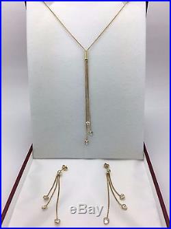 14K Yellow Gold Necklace & Earrings Jewelry Set with White Heart Zirconia 5.5 g