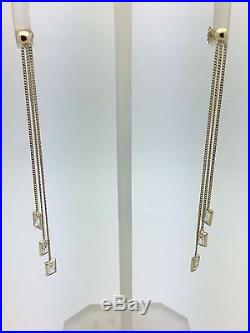 14K Yellow Gold Necklace & Earrings Jewelry Set with White Rectangle Zirconia 7.4g
