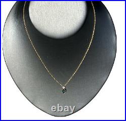 14K Yellow Gold Oval Emerald Brilliant Diamond Bezel-Set Pendant Chain Necklace