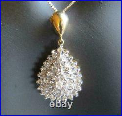 14K Yellow Gold Over 1.00 Ct Round Simulated Diamond Cluster Drop Shape Pendant