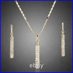 14K Yellow Gold Over Cylinder Drop Earrings & Pendant Jewellery Set Lab-Created