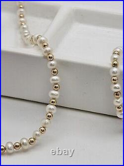 14K Yellow Gold & Pearl Beaded Necklace & Bracelet Set Vintage Signed