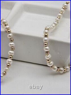 14K Yellow Gold & Pearl Beaded Necklace & Bracelet Set Vintage Signed