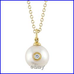 14K Yellow Gold Pearl Bezel Set Diamond Pendant Necklace Natural