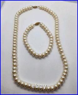 14K Yellow Gold Pearl Bracelet 7 and Necklace 18 Set