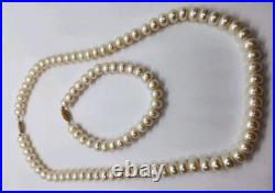 14K Yellow Gold Pearl Bracelet 7 and Necklace 18 Set