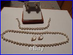 14K Yellow Gold Pearl Bracelet Necklace Earrings Set