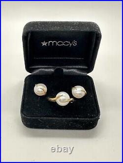 14K Yellow Gold Pearl Ring and Earring 3 Piece Set Ring MACYS Size 7