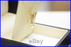 14K Yellow Gold Pearl/Sapphire Necklace with Pendant & Earrings Jewelry Set BNIB
