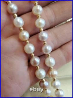 14K Yellow Gold Pink/Cream/Irridescent 7.5mm PEARL Necklace & Earrings SET