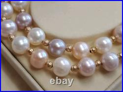 14K Yellow Gold Pink/Cream/Irridescent 7.5mm PEARL Necklace & Earrings SET