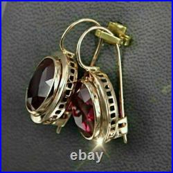 14K Yellow Gold Plated Dangle Drop Engagement Bezel Set Earrings 3.41 Ct Ruby