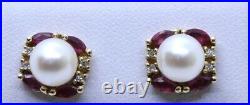 14K Yellow Gold Ruby Pearl Diamond Cluster Ring Earring Necklace Set (LP1091879)