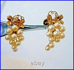 14K Yellow Gold Screw Back Earrings Set With Cultured Pearls Cluster Style