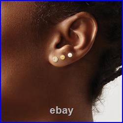 14K Yellow Gold Set of Ball Post Pearl Cubic Zirconia CZ 3 Pair Stud Earrings