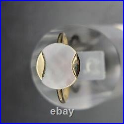 14K Yellow Gold Signet Ring Mother of Pearl Round Flower Handmade Setting sz 6
