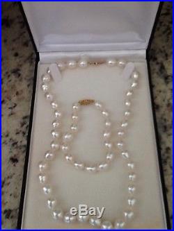 14K Yellow Gold White Cultured Pearl 16 Necklace, Bracelet & Earrings Set