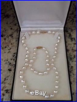 14K Yellow Gold White Cultured Pearl 16 Necklace, Bracelet & Earrings Set