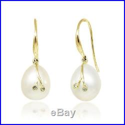 14K Yellow Gold, White Pearl and Diamond Accent Pendant & Dangle Earrings Set