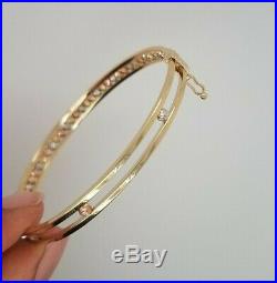 14K Yellow White Rose Gold 5.8 mm Bead Ball Bangle Bracelet Channel Set 8.7 g