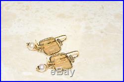 14K x-LG Yellow Gold Pearl Intaglio Necklace with Pendant & Earrings Jewelry Set