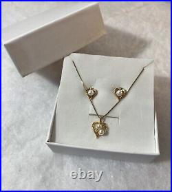 14KT Gold & Pearl Dainty Necklace & Earring Set NIB