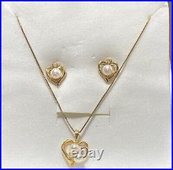 14KT Gold & Pearl Dainty Necklace & Earring Set NIB