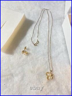 14KT Gold & Pearl Dainty Necklace & Earring Set NIB