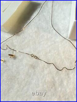 14KT Gold & Pearl Dainty Necklace & Earring Set NIB