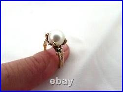 14KT Gold Vintage 7mm Cultured Pearl Ring Heirloom Setting 2.6g Size 4