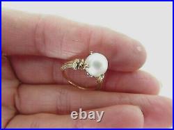 14KT Gold Vintage 7mm Cultured Pearl Ring Heirloom Setting 2.6g Size 4
