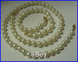 14KT YG Freshwater Cultured 6-7mm Pearl earrings Necklace 16 Bracelet 7.5 set