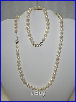 14KT YG Freshwater Cultured 6-7mm Pearl earrings Necklace 16 Bracelet 7.5 set