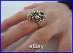 14KT Yellow Gold Coral-like Ring Set With Gray-colored Iridescent Pearl Stones