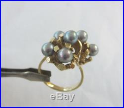 14KT Yellow Gold Coral-like Ring Set With Gray-colored Iridescent Pearl Stones