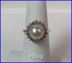 14KT Yellow Gold Pearl & Diamond Ring Pendant & Earring Set Wholesale R4626