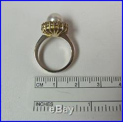14KT Yellow Gold Pearl & Diamond Ring Pendant & Earring Set Wholesale R4626