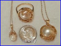 14KTP YELLOW GOLD PEARL/MOISSANITE 2 NECKLACE & RING SET by ATL