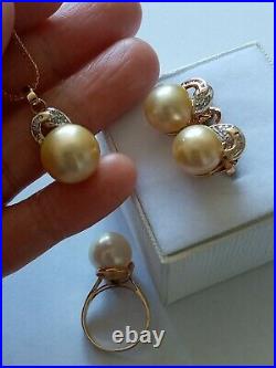 14Kt Gold South Sea Pearls and Diamonds Jewelry Set