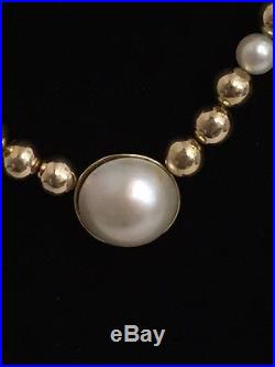 14Kt Yellow Gold Pearl Set Necklace, Ring, Earrings and Bracelet 60.0g