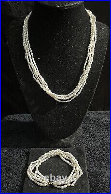 14Kt Yellow gold Pearl Multi Strand Necklace And Bracelet Set