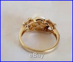 14ct Yellow Gold Dress Ring. Claw set with two Eight cut Diamonds & Pearls