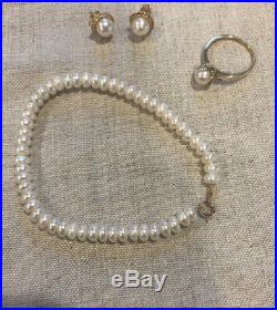 14k & 10k Freshwater Pearl Yellow Gold Ring Earrings Bracelet Set Lot-Vintage