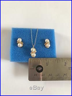 14k 14kt Yellow Gold Pearl Set Of Earrings And Necklace 5.4 Grams Size 18 L